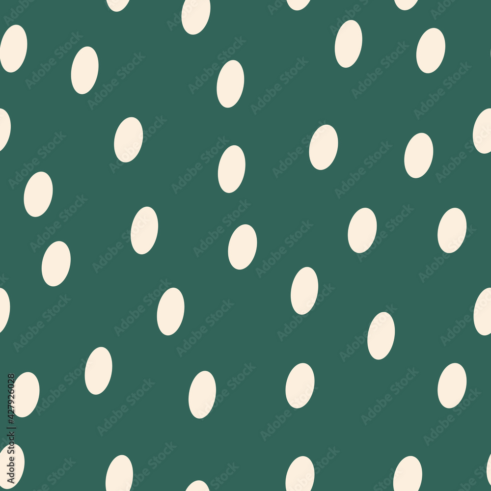 Oval spots. Polka dot fabric. An infinite number of pink dots. Seamless green pattern for textiles, paper, packaging, curtains, pillows, bedspreads, bed linen. Actual colors. Vector graphics. Oval spots. Polka dot fabric. An infinite number of pink dots. Seamless green pattern for textiles, paper, packaging, curtains, pillows, bedspreads, bed linen. Actual colors. Vector graphics.