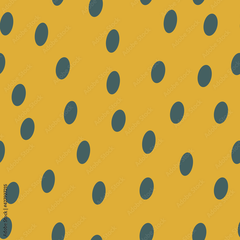 Oval spots. Polka dot fabric. An infinite number of green dots. Seamless yellow pattern for textiles, paper, packaging, curtains, pillows, bedspreads, bed linen. Actual colors. Oval spots. Polka dot fabric. An infinite number of green dots. Seamless yellow pattern for textiles, paper, packaging, curtains, pillows, bedspreads, bed linen. Actual colors.