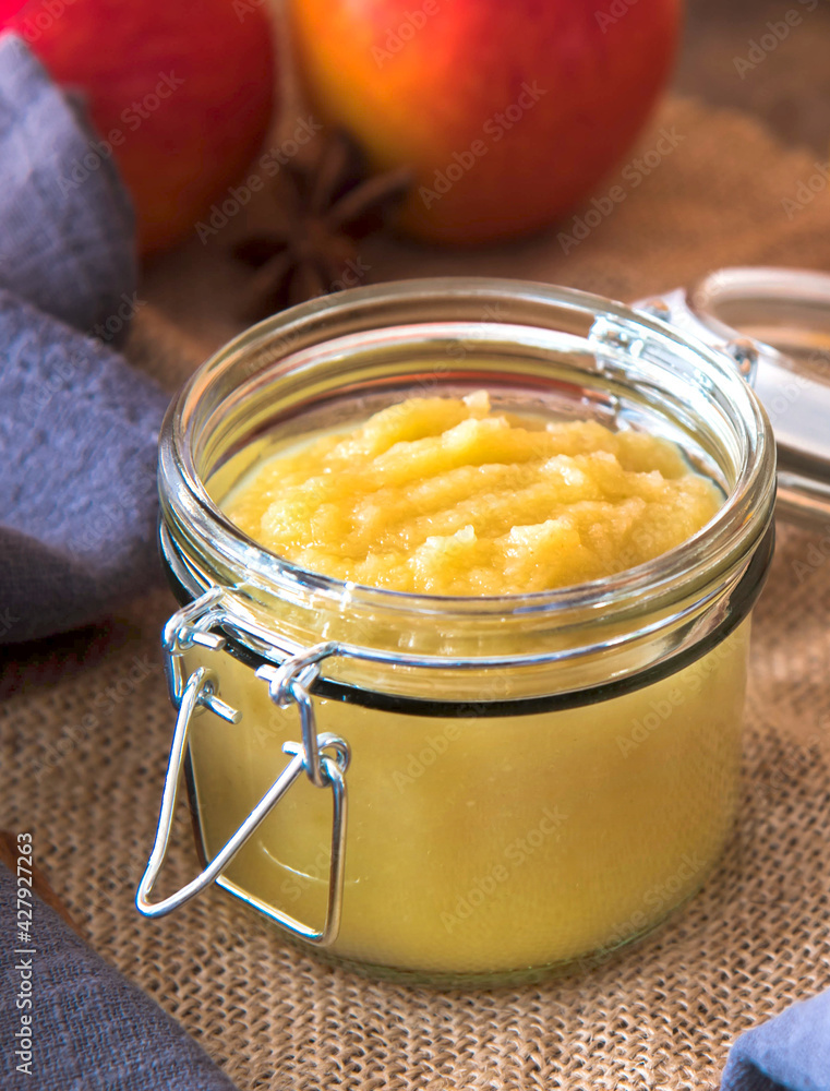 Fresh homemade apple sauce in a jar Fresh homemade apple sauce in a jar