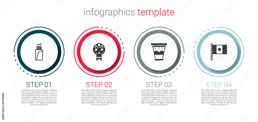 Set Burrito, Mexican skull, drum and Mexico flag. Business infographic template. Vector Set Burrito, Mexican skull, drum and Mexico flag. Business infographic template. Vector