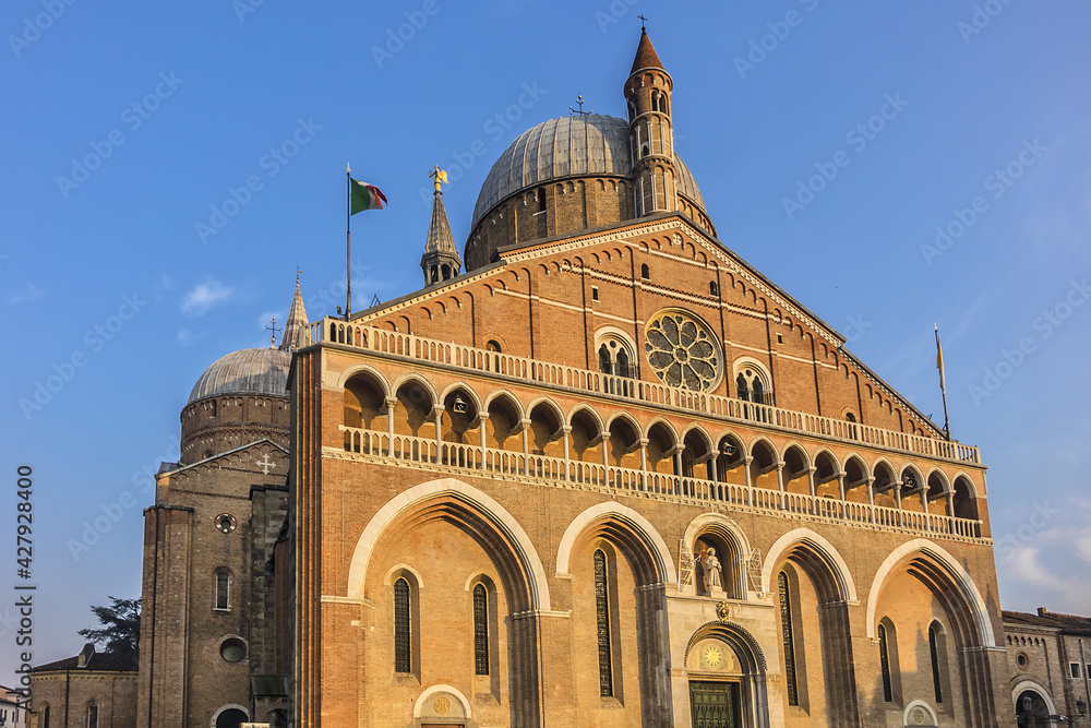 Architectural fragments of Roman Catholic Pontifical Basilica of Saint Anthony of Padua at Piazza del Santo, Padua, Veneto, Italy, Europe. Basilica of Saint Anthony was built between 1232 and 1310.