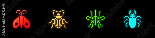 Set Butterfly, Chafer beetle, Mosquito and Beetle deer icon. Vector