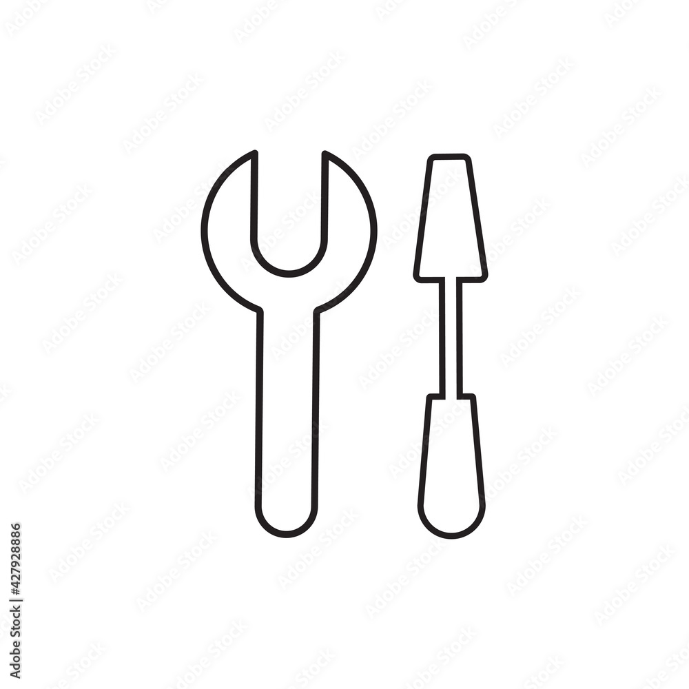 drawing image of a customization symbol, repair, wrench, screwdriver, tool, icon black on a white background