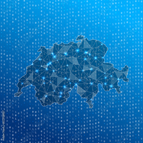 Network map of Switzerland. Country digital connections map. Technology, internet, network, telecommunication concept. Vector illustration.