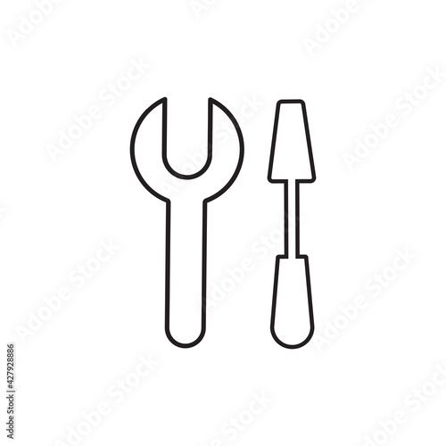 drawing image of a customization symbol  repair  wrench  screwdriver  tool  icon black on a white background