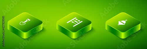 Set Isometric Abacus, Whirligig toy and Shovel icon. Vector