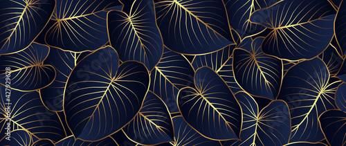 Luxury Gold line art homalomena rubescens leaf natural background