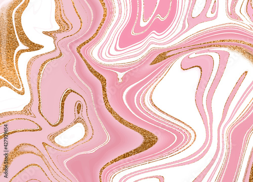 Gold pink marble design. A beautiful combination of pink, white marble and gold. Veins and spots. Smooth transition.