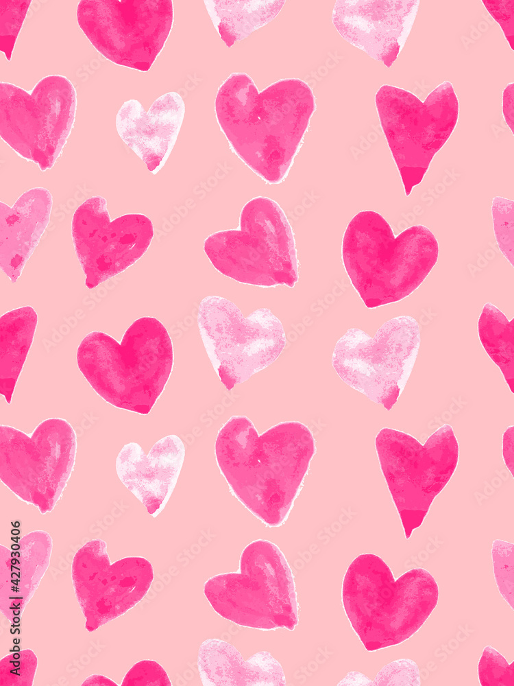 Pink watercolor heart pattern