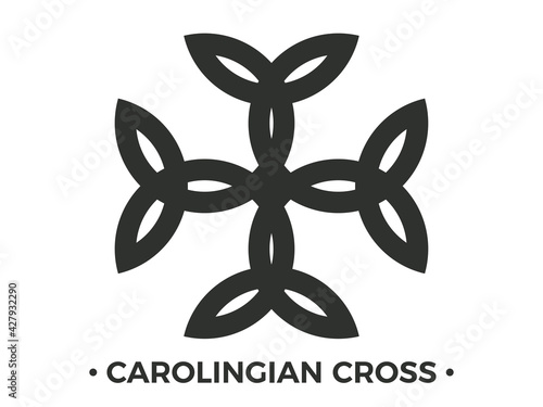 Carolingian cross isolated on white background. Triquetra symbol. Celtic knot. Vector illustration