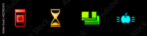 Set Anabolic drugs, Old hourglass, Towel stack and Apple icon. Vector