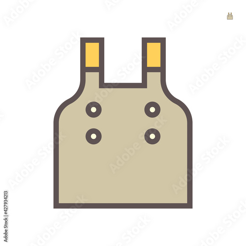 Leather welding apron or fire resistant clothing vector icon. Safety equipment for cover front of body to protect welder, blacksmith from danger, flame, fire, burn and radiation in hot work. 64x64 px.