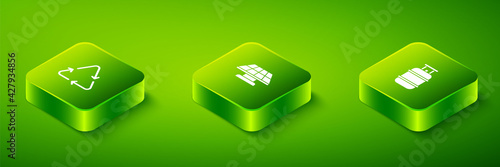 Set Isometric Solar energy panel, Propane gas tank and Recycle symbol icon. Vector