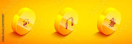 Set Isometric Genetically modified food, Test tube and flask and Bacteria icon. Vector