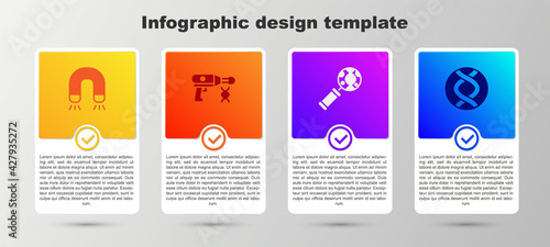 Set Magnet, Transfer liquid gun, DNA research, search and symbol. Business infographic template. Vector