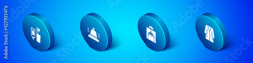 Set Isometric Toothbrush and toothpaste, Lift, Bathrobe and Hotel service bell icon. Vector