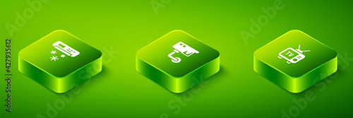 Set Isometric Security camera, Retro tv and Air conditioner icon. Vector