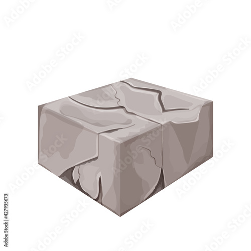 Stone cracked brick, block in cartoon flat style isolated in white background. Ui game asset. Vector granit material, geology geometry symbol, broken boulder.