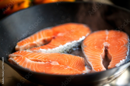 Salmon in a pan. High quality photo.
