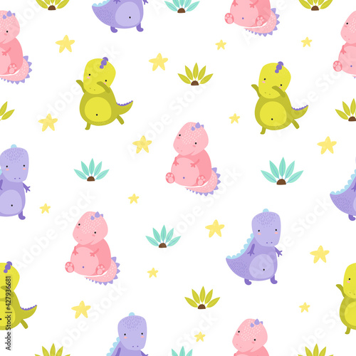 seamless pattern with cute dinosaurs. dino kids. adorable characters