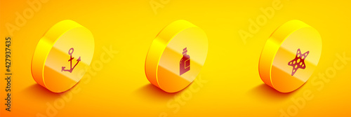 Set Isometric Anchor, Alcohol drink Rum and Starfish icon. Vector