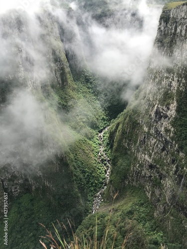 waterfall in the fog