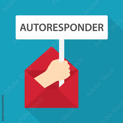 hand holding banner with autoresponder sticking out of the envelope - vector illustration