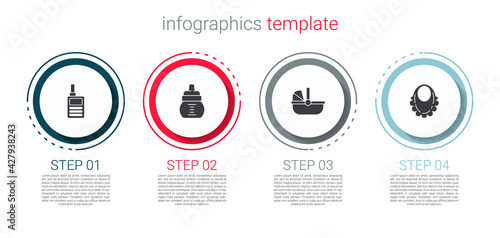 Set Baby Monitor Walkie Talkie, bottle, stroller and bib. Business infographic template. Vector
