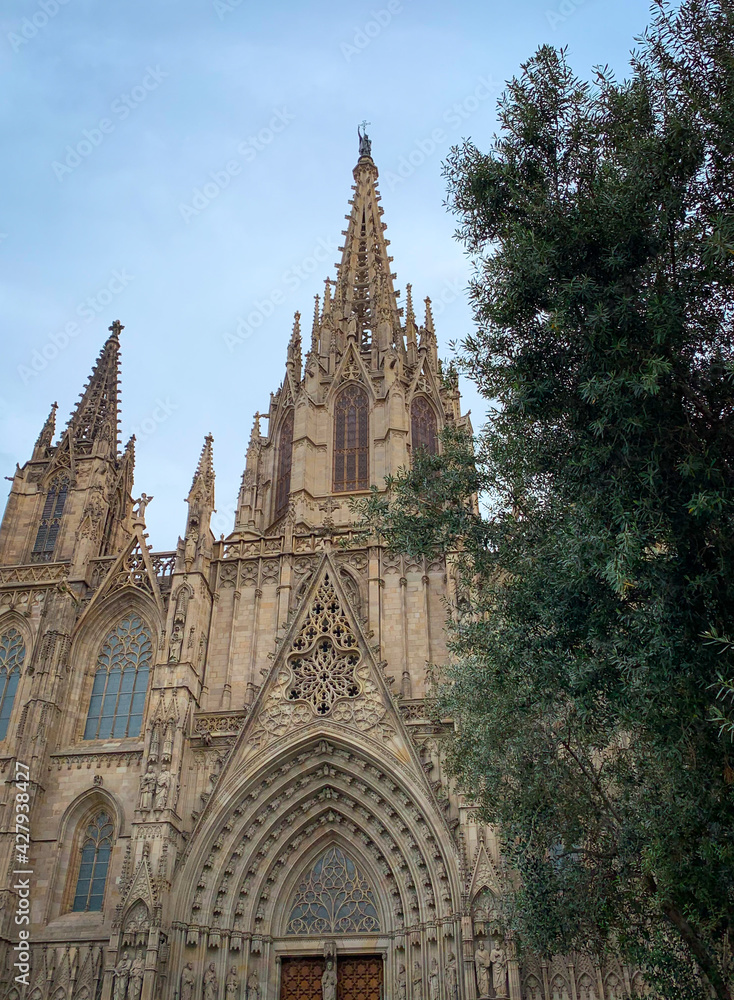 Cathedral of Barcelona facade. Gothic catholic cathedral in Barcelona, Spain.