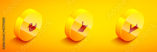 Set Isometric Rubber duck, Whirligig toy and Baby potty icon. Vector