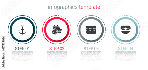 Set Anchor, Cruise ship, Wave and Captain hat. Business infographic template. Vector