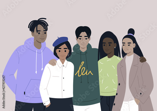 A diverse group of people of different gender and ethnicity gathered together, a community concept