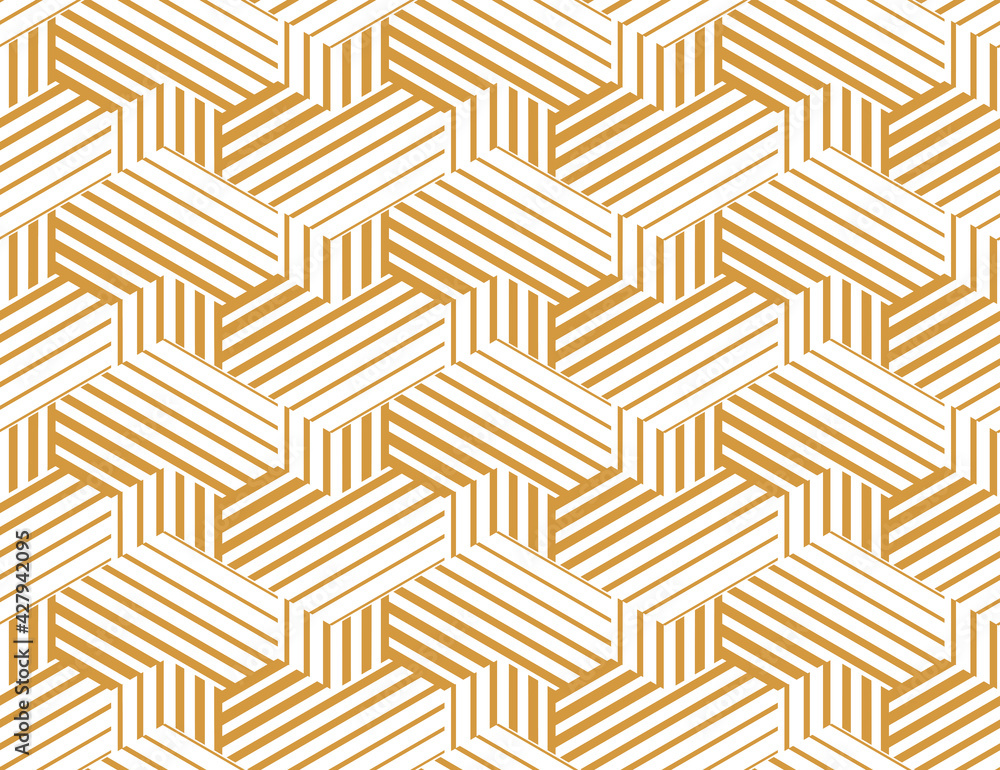 Abstract geometric pattern with stripes, lines. Seamless vector background. White and gold ornament. Simple lattice graphic design