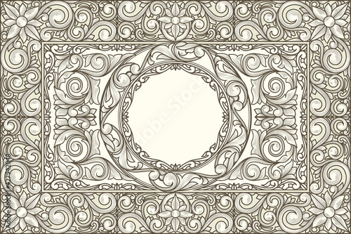 Decorative monochrome ornate retro design blank card