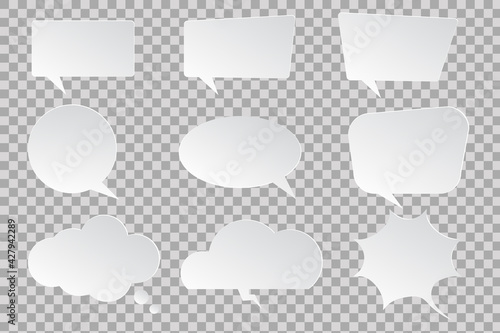 Set of speech bubbles paper cut style., 3d cloud talk for communication.