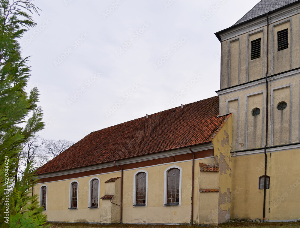 Built in the Gothic style in 1719, now the Catholic Church of Our Lady of Rosary in Szarejki in Masuria, Poland. The photos show a general view of the temple. Built in the Gothic style in 1719, now the Catholic Church of Our Lady of Rosary in Szarejki in Masuria, Poland. The photos show a general view of the temple.