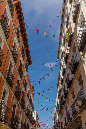 Madrid street adorned with flags