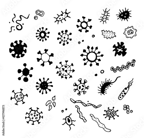 Gezeichnete Bakterien und Viren Set