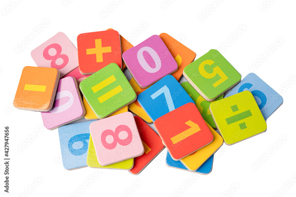 Obraz premium Math number colorful on white background, education study mathematics learning teach concept.