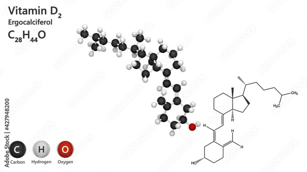 Chemical structure of Vitamin D2 (Ergocalciferol). Also known as
