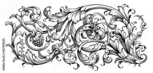 Vintage Baroque Victorian frame border monogram floral ornament  scroll engraved retro pattern tattoo calligraphic vector heraldic  photo