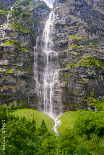 Mountain waterfall near Murren  Switzerland