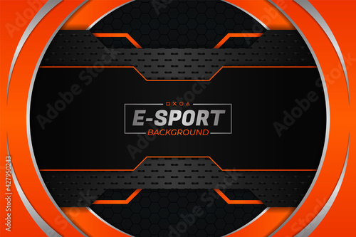 Modern Futuristic E-Sports Style Overlapped Circle Background with Realistic Metallic Dark and Orange