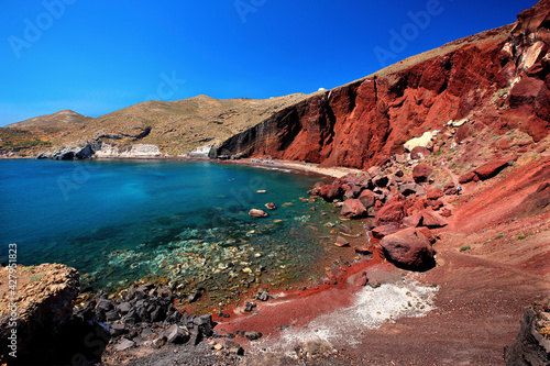 The famous "Red" beach on the south coast of Santorini island, Cyclades, Aegean Sea, Greece.