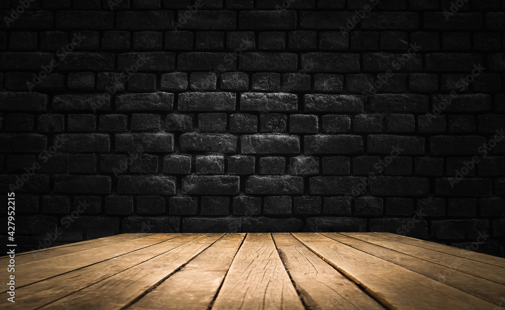 dark brick background with empty table
