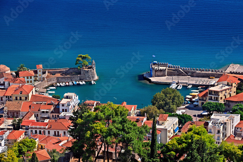 View of the picturesque little port of Nafpaktos (Lepanto) town from its castle. Aitoloakarnania, Central Greece. photo