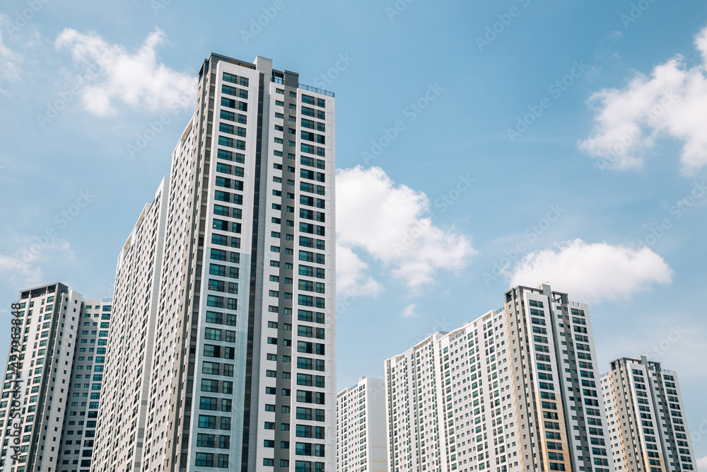 Modern apartment building exterior in Korea Modern apartment building exterior in Korea
