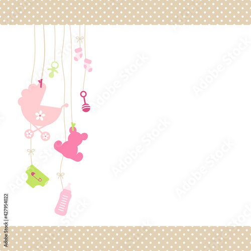 Links Hängende Babysymbole Mädchen Pink Grün Kanten Punkte Beige