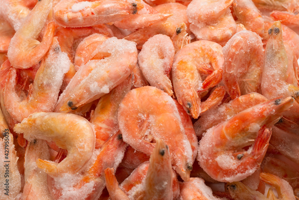 Fresh shrimps in ice. Top view. Fresh shrimps in ice. Top view.
