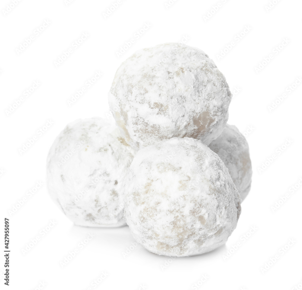 Pile of Christmas snowball cookies on white background Pile of Christmas snowball cookies on white background